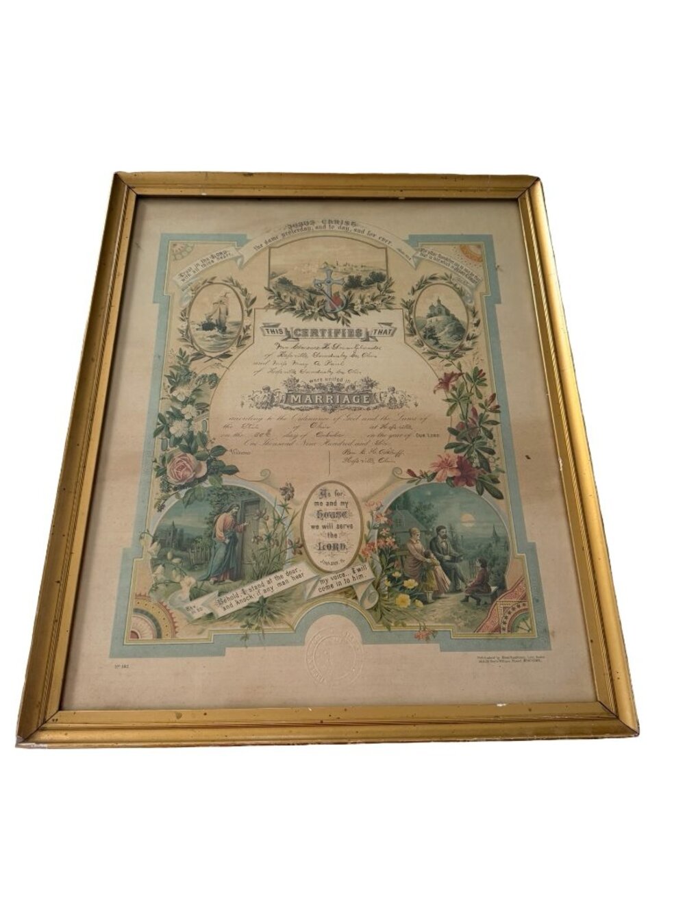Antique 1906 Framed Marriage Certificate Hessville Sandusky County Ohio Ernst Ka